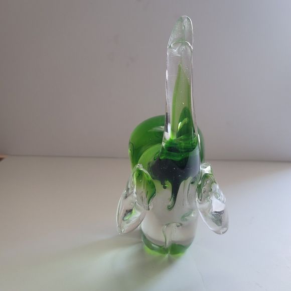 Art Glass Elephant  Vintage Green Murano Style  Figurine Trunk Up heavy 3 Lb 9" - Picture 8 of 11